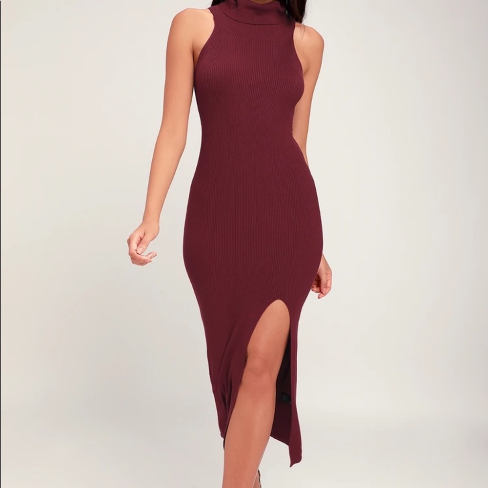 Lulu’s Burgundy sleeveless sweater dress h…